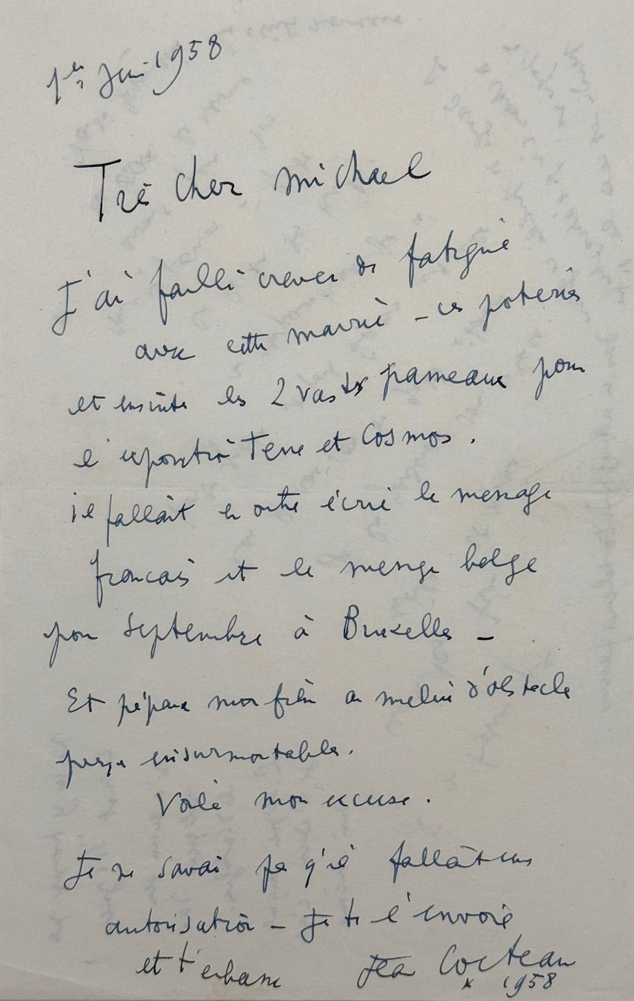 Autograph letter signed, Cocteau to Michael Smithies
