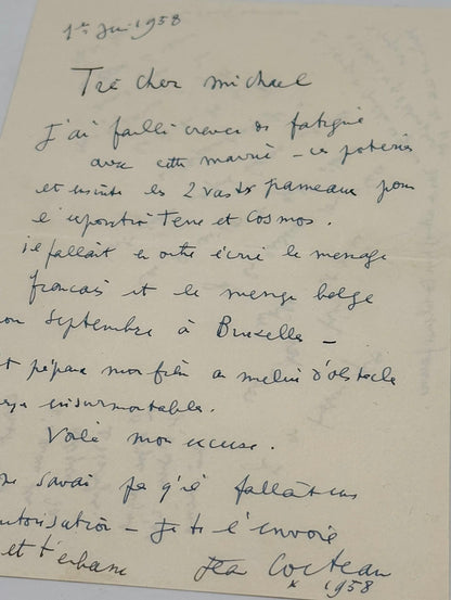 Autograph letter signed, Cocteau to Michael Smithies