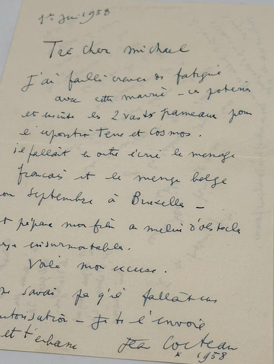 Autograph letter signed, Cocteau to Michael Smithies