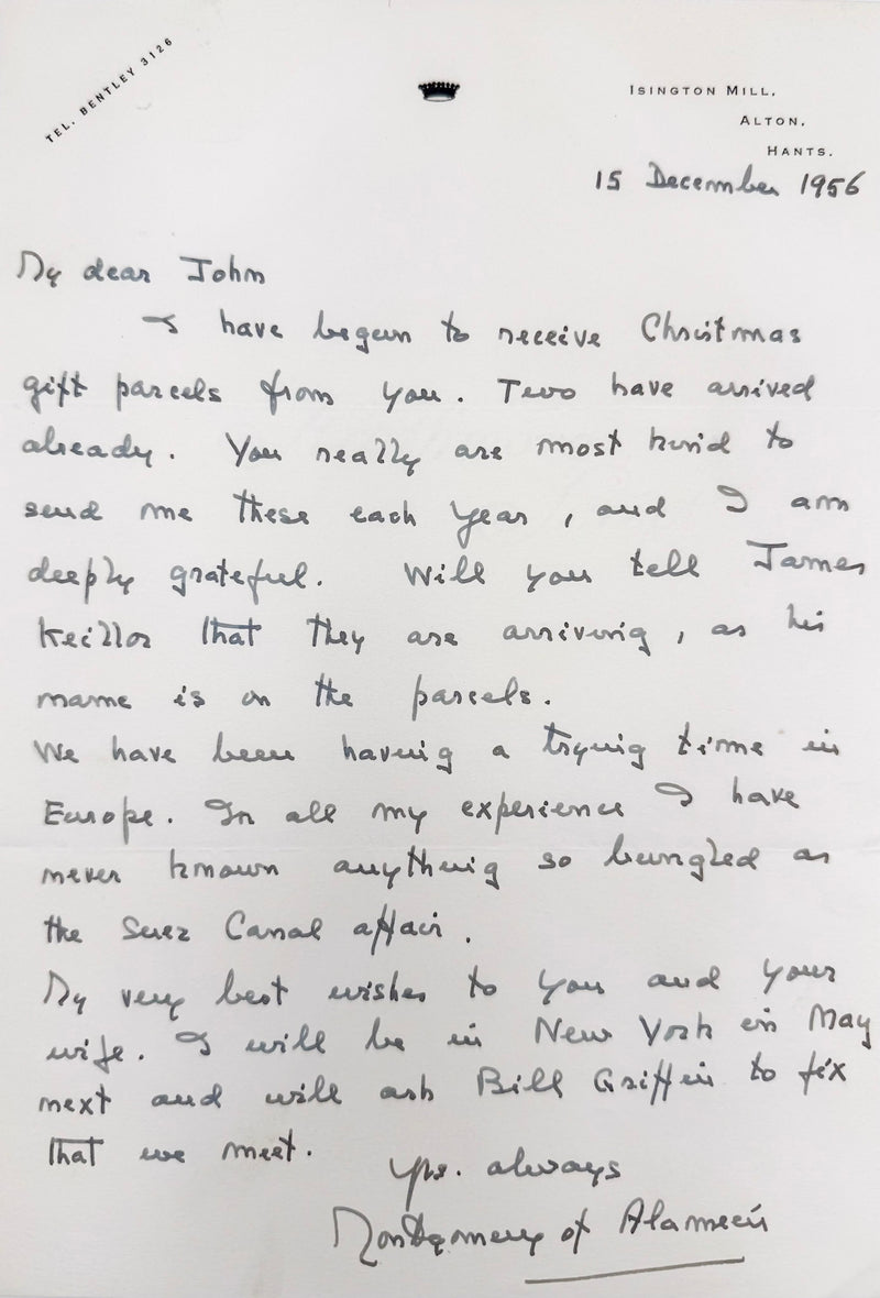 Lettre autographe signée, Montgomery of Alamein à John