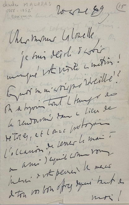 Autograph letter signed, Maurras to Mr Lalouelle