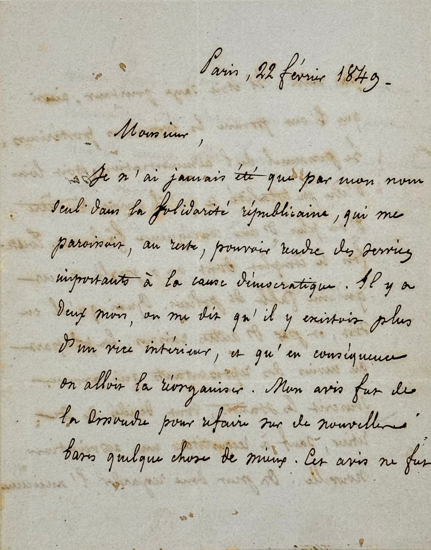 Lettre autographe signée, Lamennais