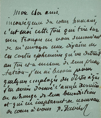 Autograph letter signed, Puvis de Chavanne to Durand-Tahier