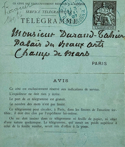 Autograph letter signed, Puvis de Chavanne to Durand-Tahier