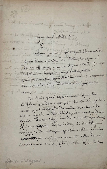 Autograph letter signed, David d'Angers to Edmond About