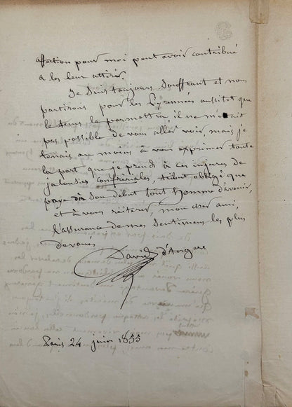 Autograph letter signed, David d'Angers to Edmond About