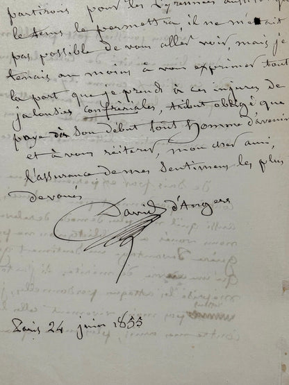 Autograph letter signed, David d'Angers to Edmond About