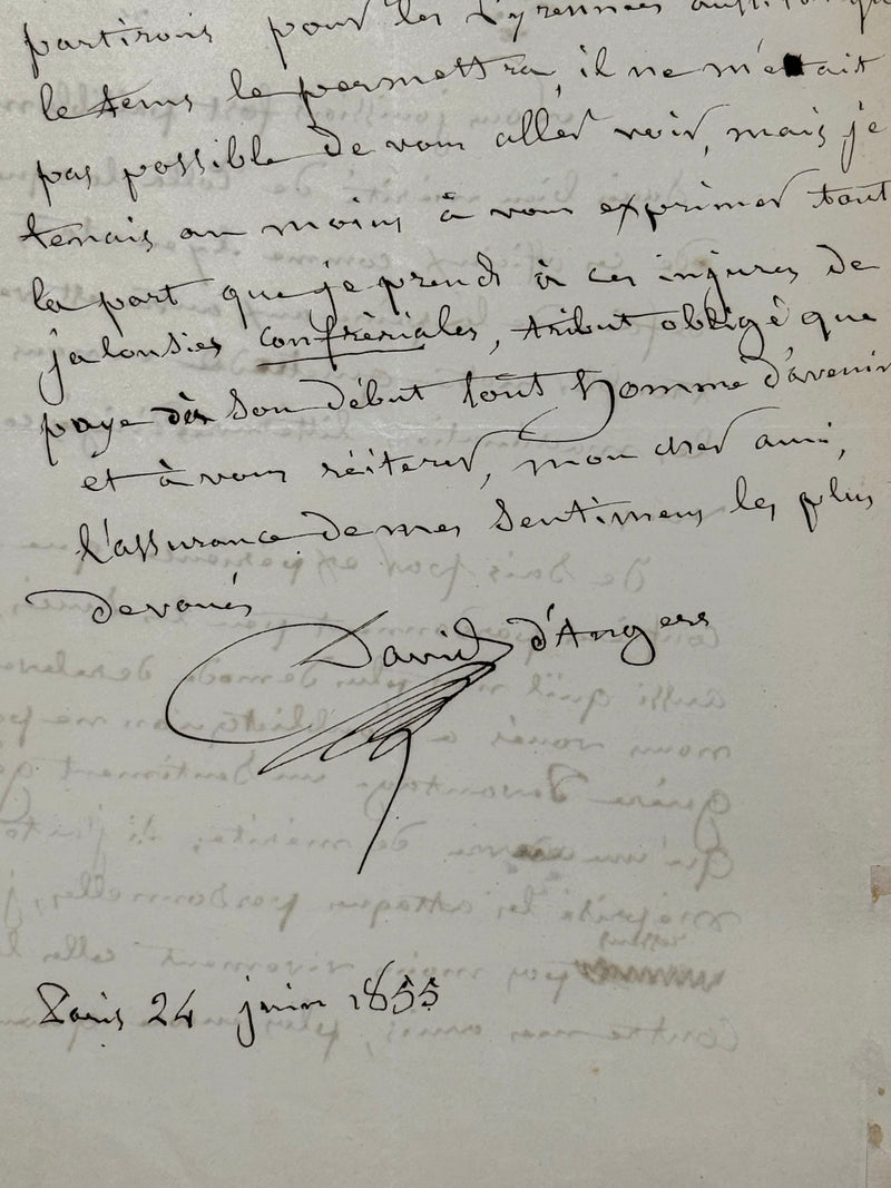 Lettre autographe signée, David d'Angers à Edmond About