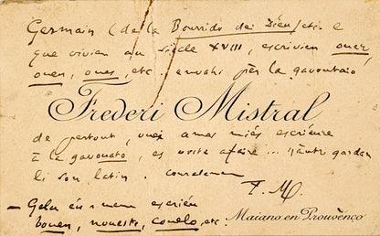 Autograph letter signed, Mistral to Valère [in Provençal]