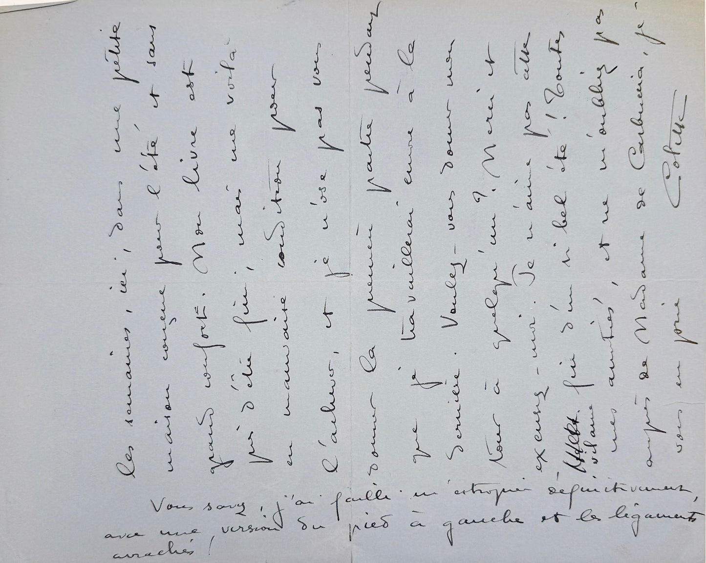 Autograph letter signed, Colette to Alice Bénard