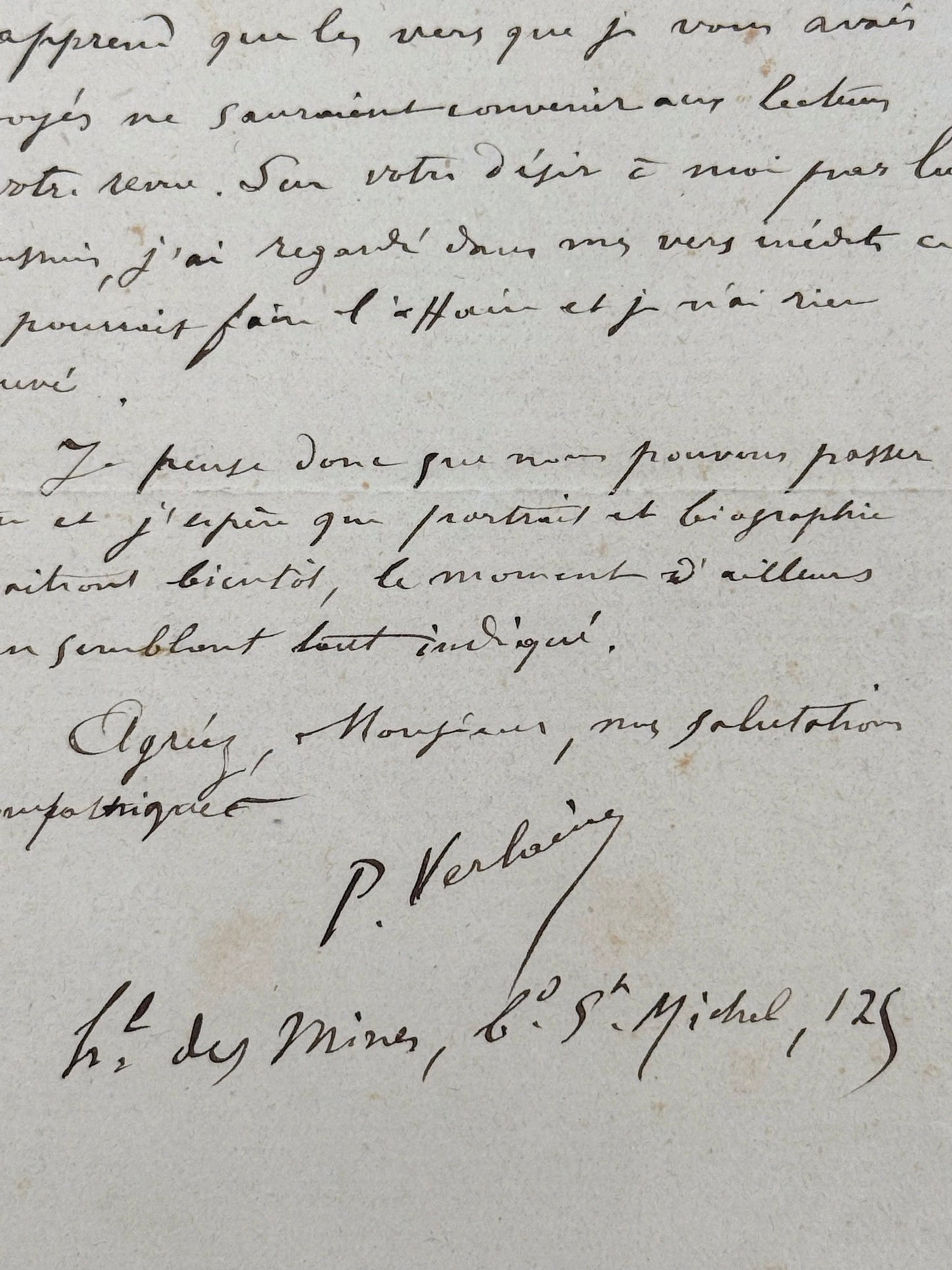 Autograph letter signed, Verlaine to René Baschet