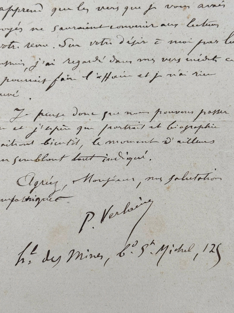 Lettre autographe signée, Verlaine à René Baschet