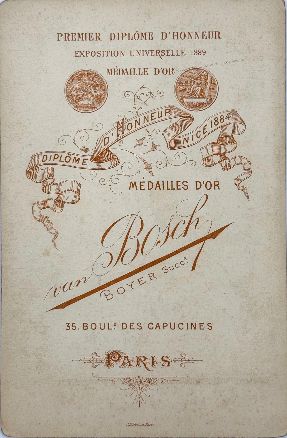 Épreuve sur papier albuminé, tirage sépia de Charles Garnier, par VAN BOSCH