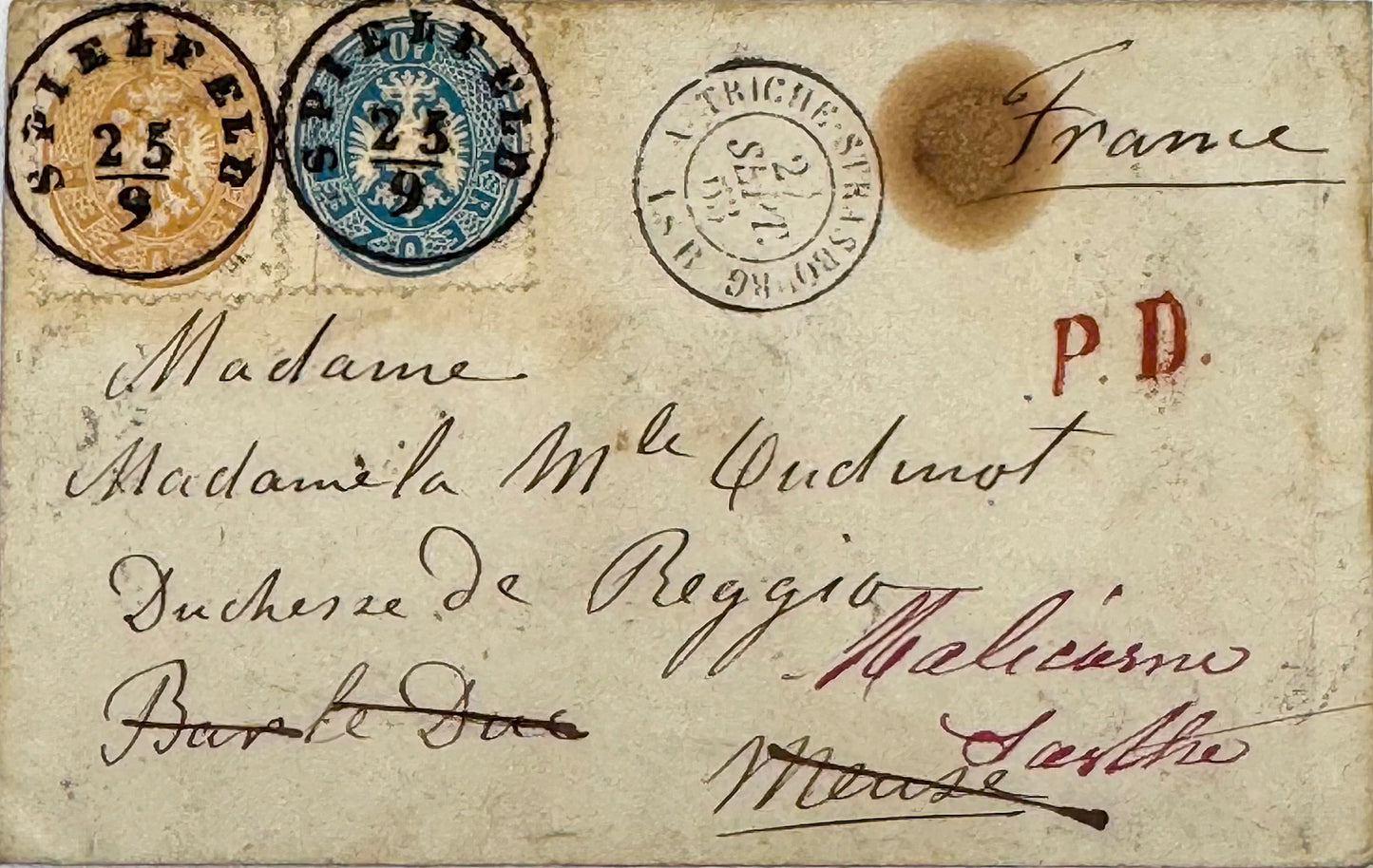 Autograph letter signed, Duchess of Berry to Eugénie de Coucy, Duchess of Reggio