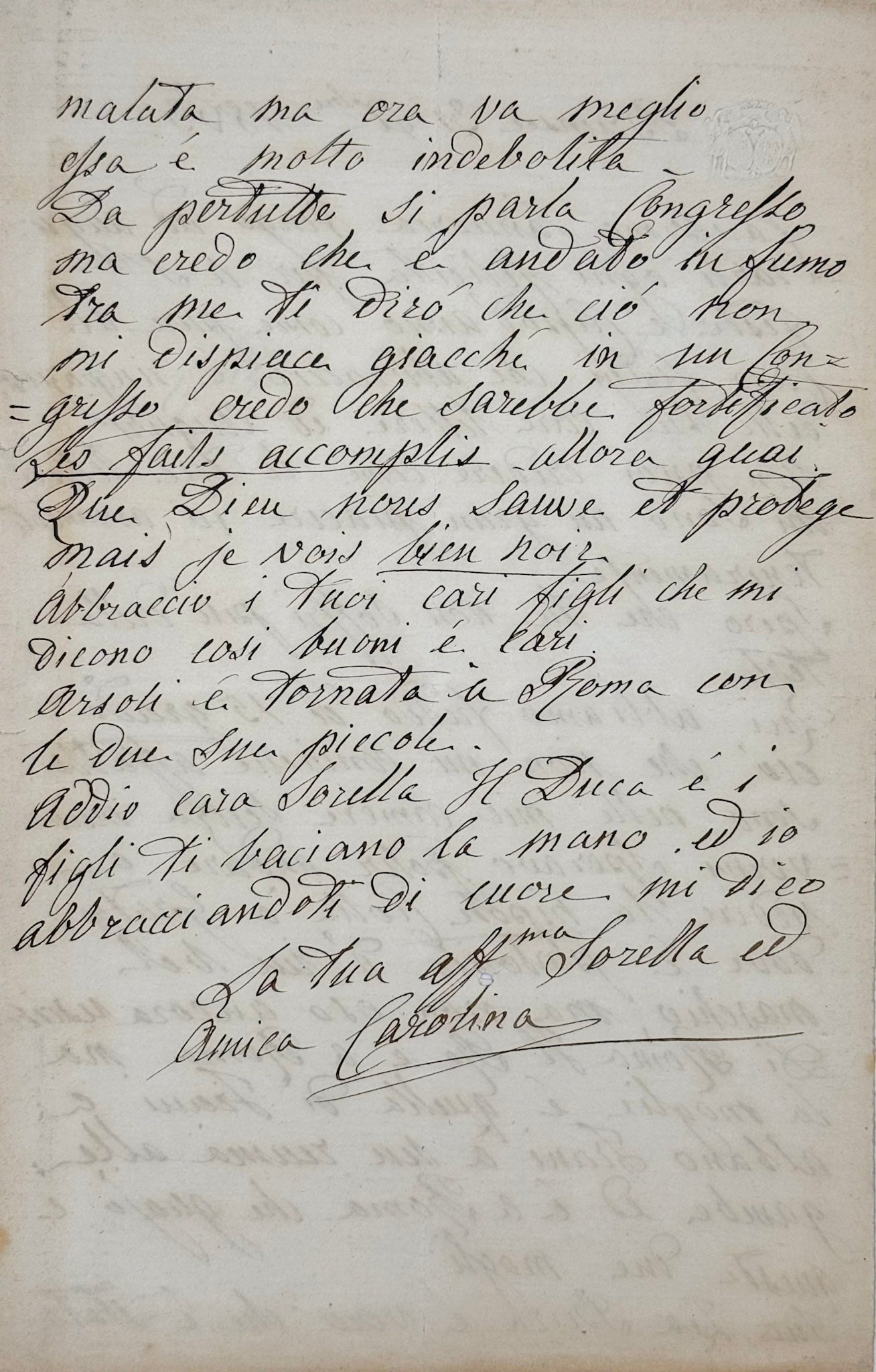 6 autograph letters signed from the Duchess of Berry to Dona Januaria of Braganza