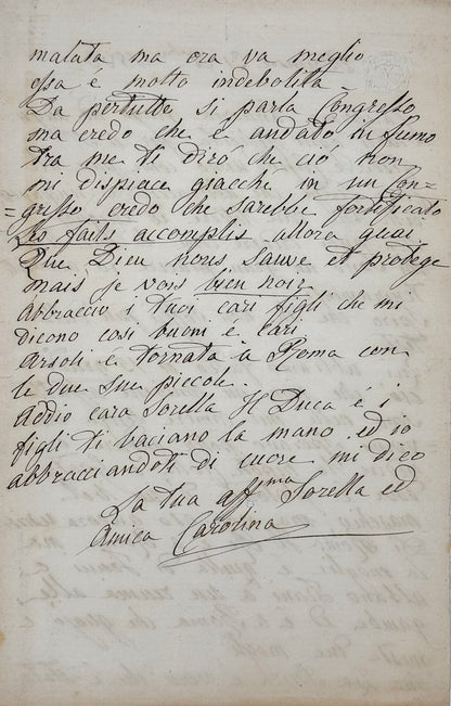 6 autograph letters signed from the Duchess of Berry to Dona Januaria of Braganza