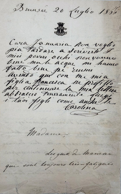 6 autograph letters signed from the Duchess of Berry to Dona Januaria of Braganza