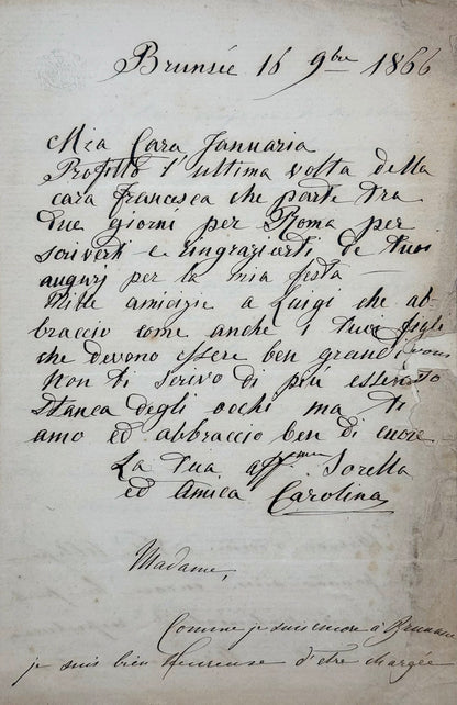 6 autograph letters signed from the Duchess of Berry to Dona Januaria of Braganza