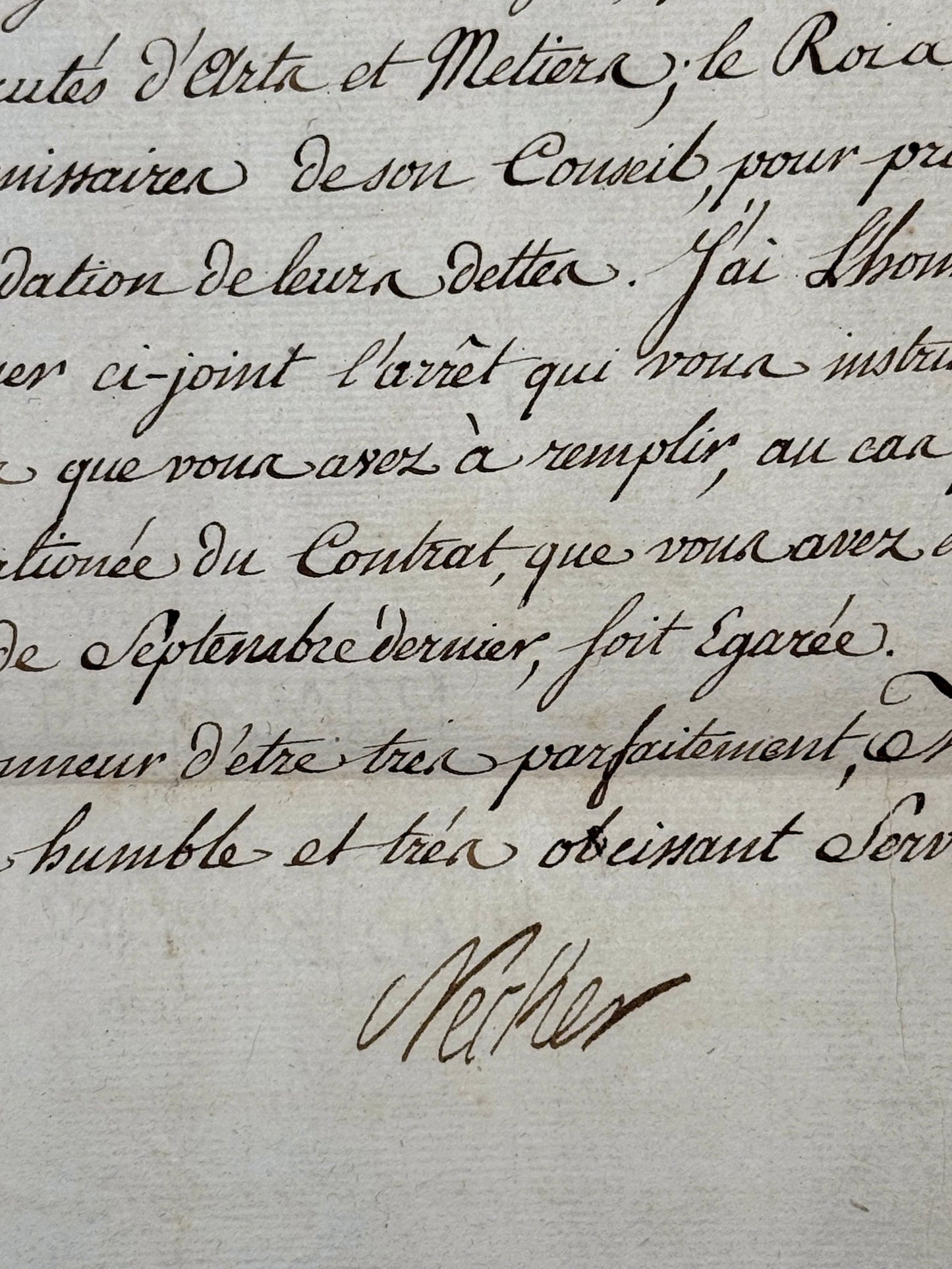 Autograph letter signed, Necker to Madame de Chantraine