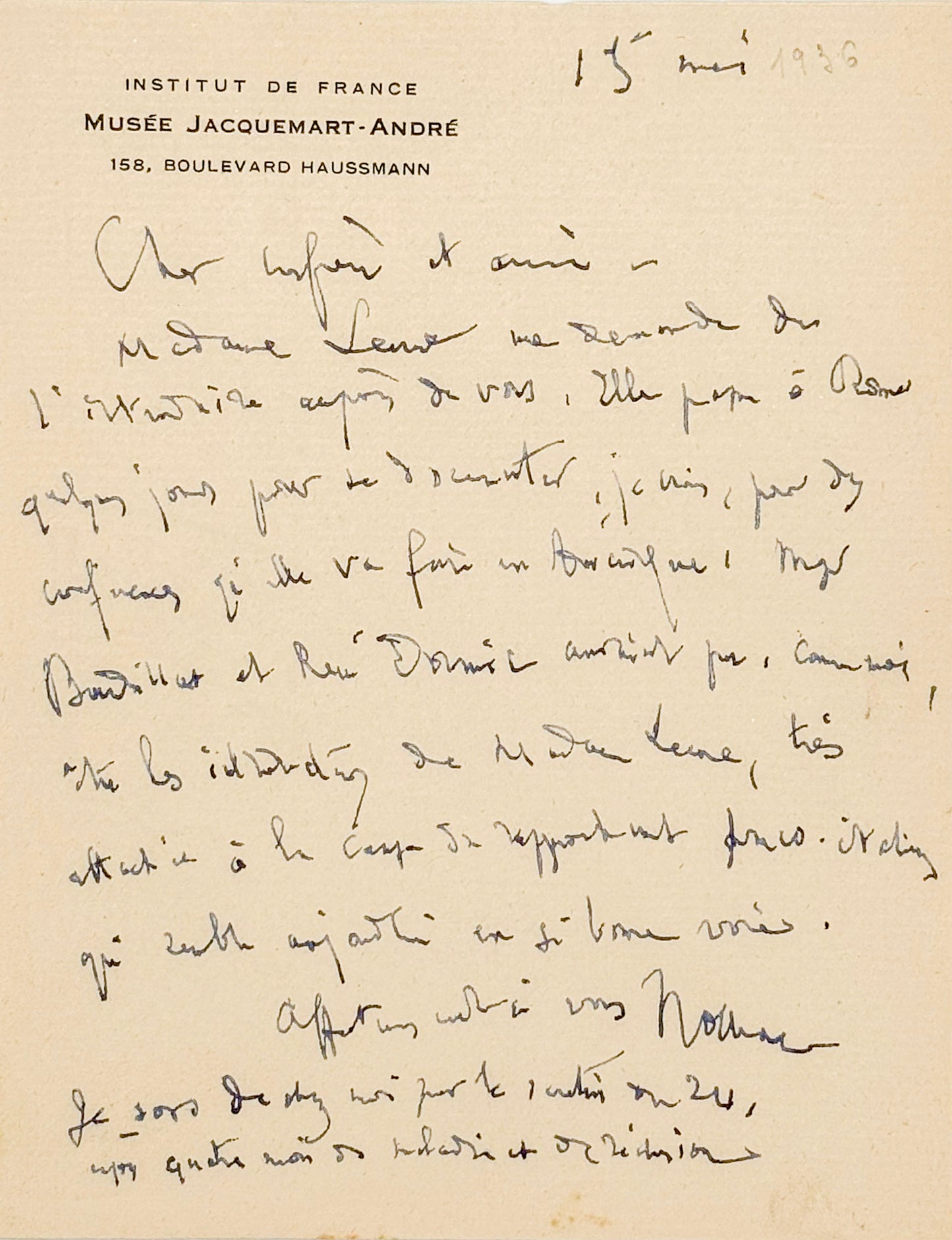 Autograph letter signed, Nolhac to Émile Mâle