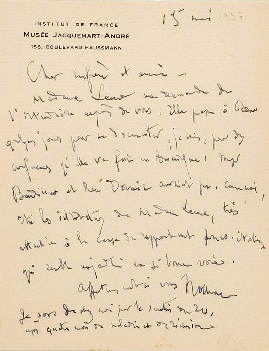 Autograph letter signed, Nolhac to Émile Mâle