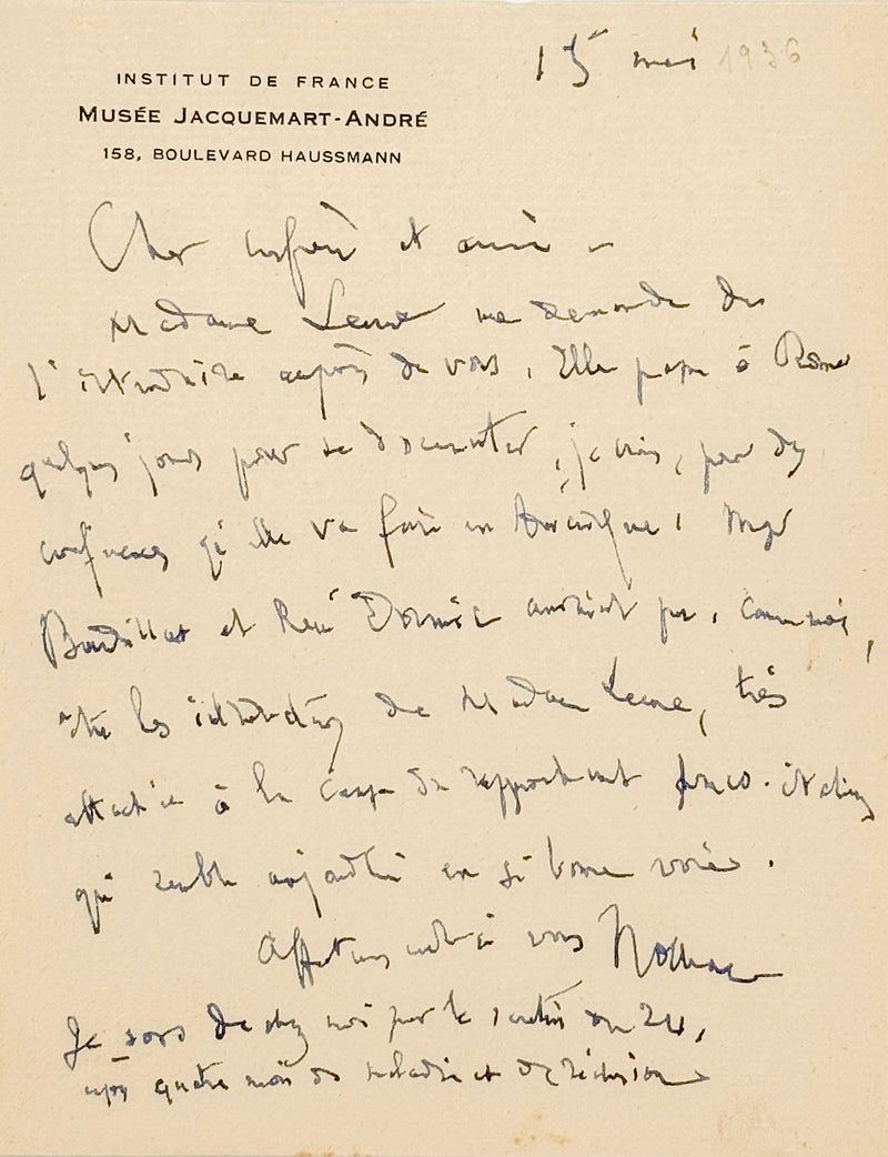 Lettre autographe signée, Nolhac à Émile Mâle