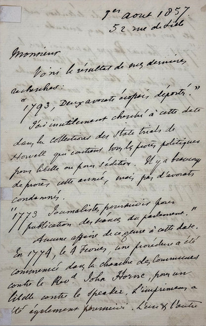 Autograph letter signed, Mérimée