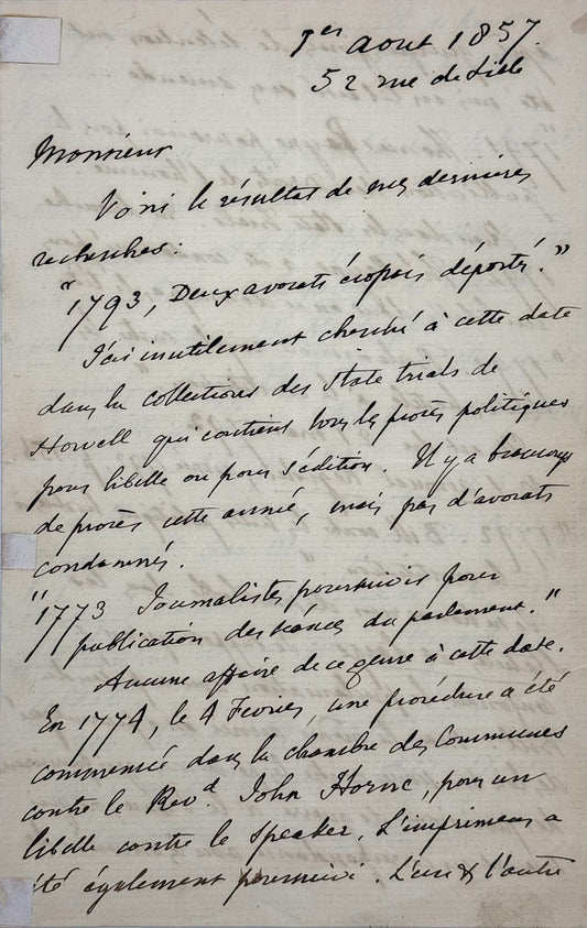Lettre autographe signée, Mérimée