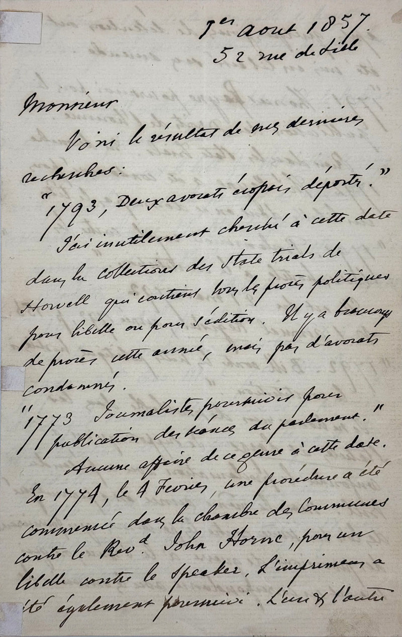 Lettre autographe signée, Mérimée