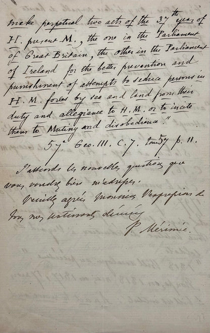 Autograph letter signed, Mérimée