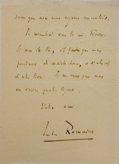 Autograph letter signed, Romains to Maurice Courtois