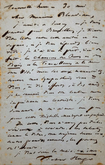 Autograph letter signed, Hugo to Amédée Blondeau