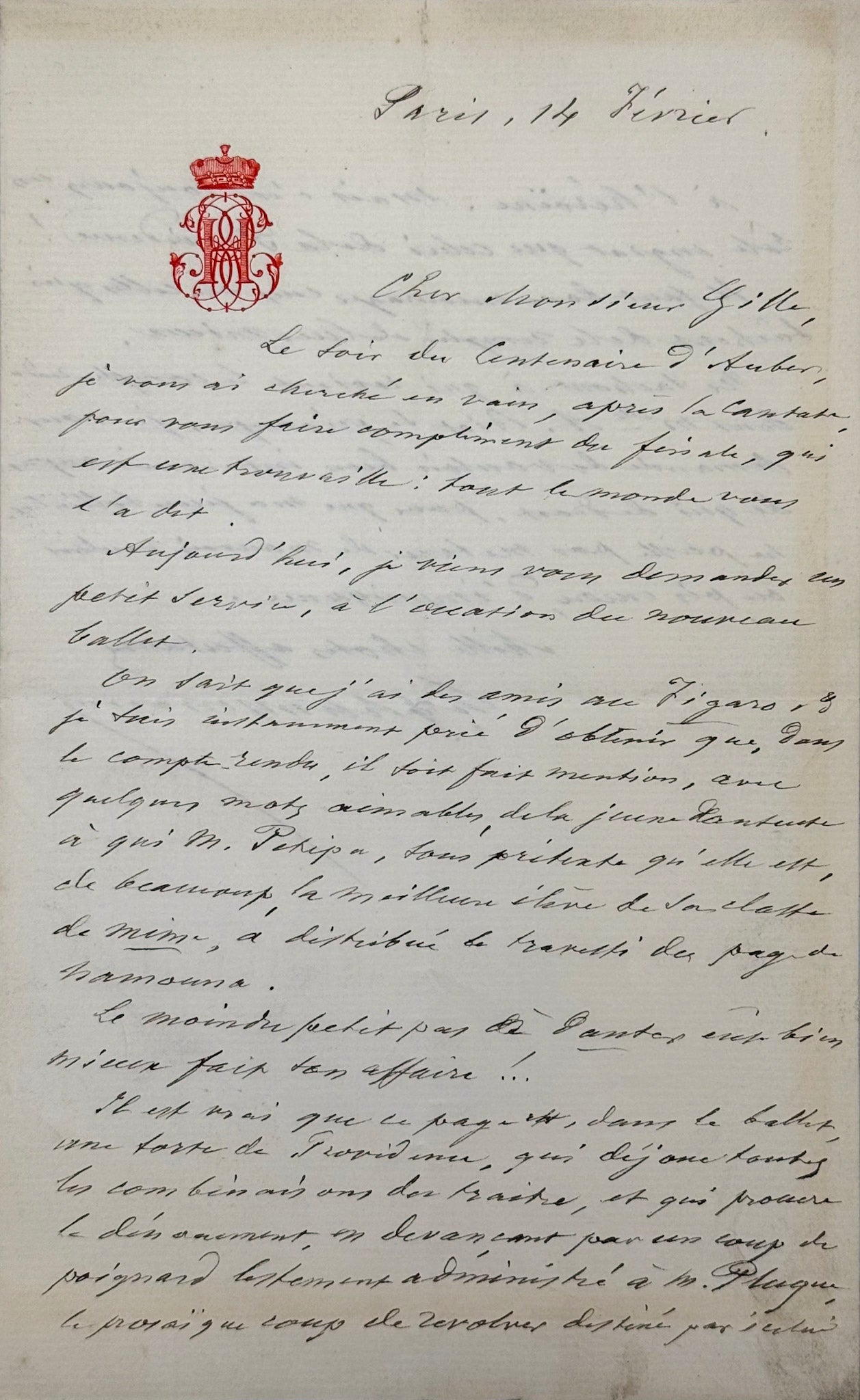 Autograph letter signed, Haussmann to Mr Gille