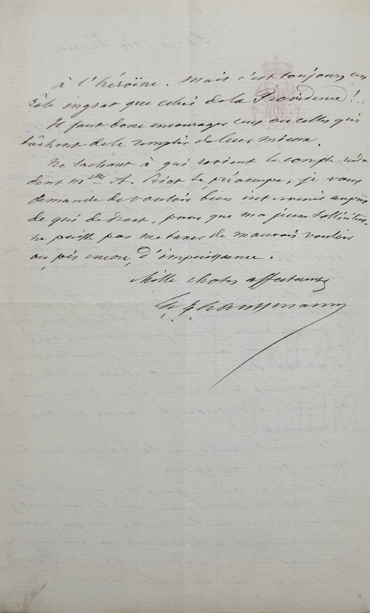 Autograph letter signed, Haussmann to Mr Gille