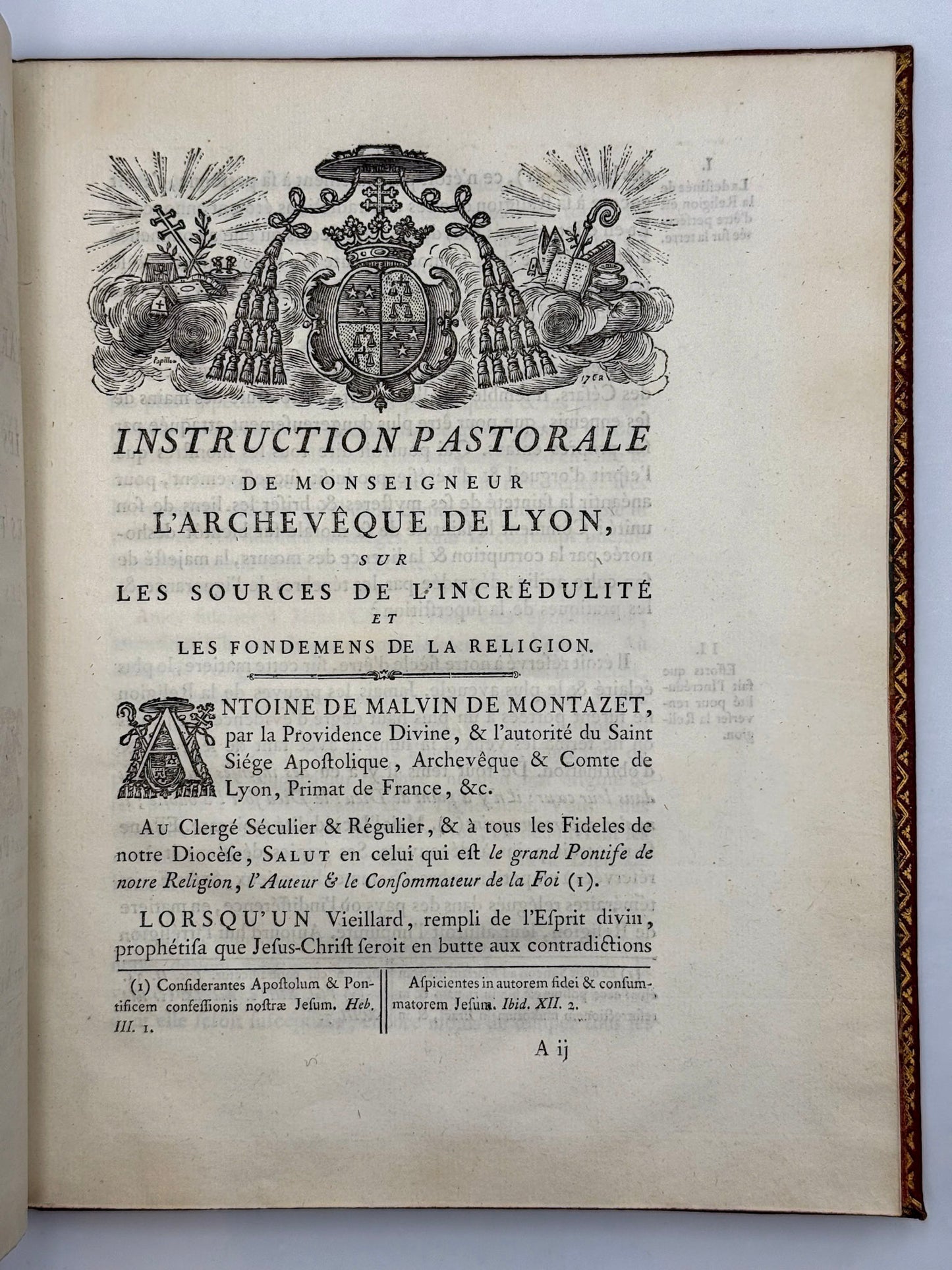 Instruction pastorale de Monseigneur l'Archevêque de Lyon, sur les Sources de l'Incrédulité et les Fondements de la Religion