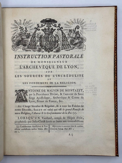 Instruction pastorale de Monseigneur l'Archevêque de Lyon, sur les Sources de l'Incrédulité et les Fondements de la Religion