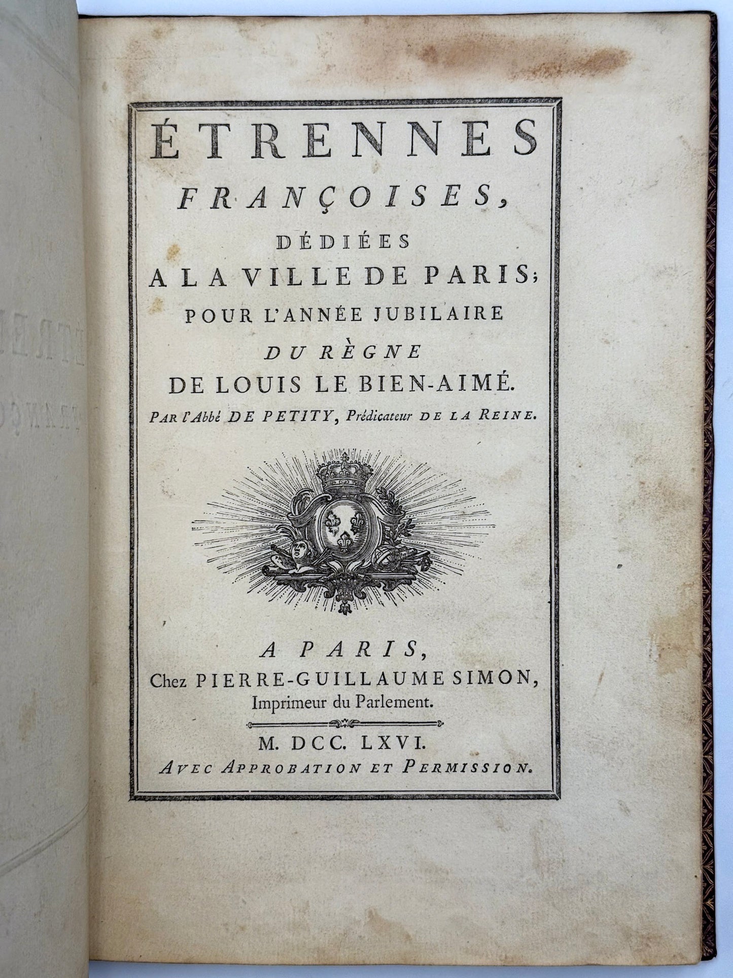Étrennes françoises, dédiées à la ville de Paris ; pour l'année jubilaire du règne de Louis le Bien-Aimé