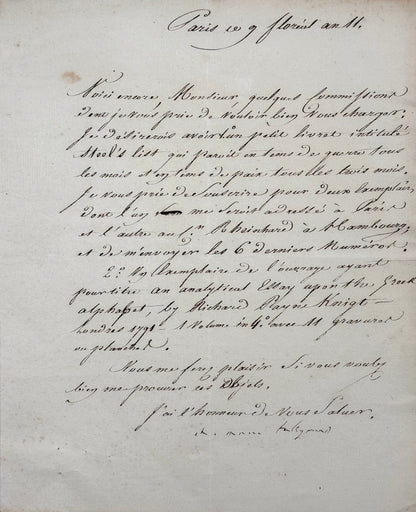 Lettre signée, Talleyrand