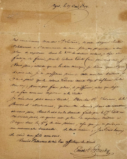 Autograph letter signed, Grouchy to Baron de Sainte-Suzanne
