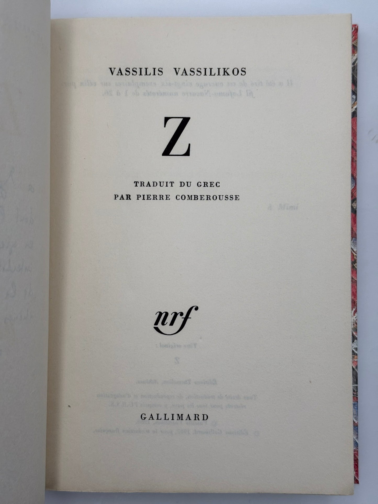 Z. Roman traduit du grec par Pierre Comberousse
