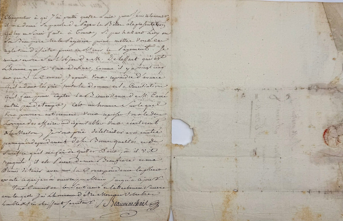 Autograph letter signed, Beaumarchais to Silvestre Airain
