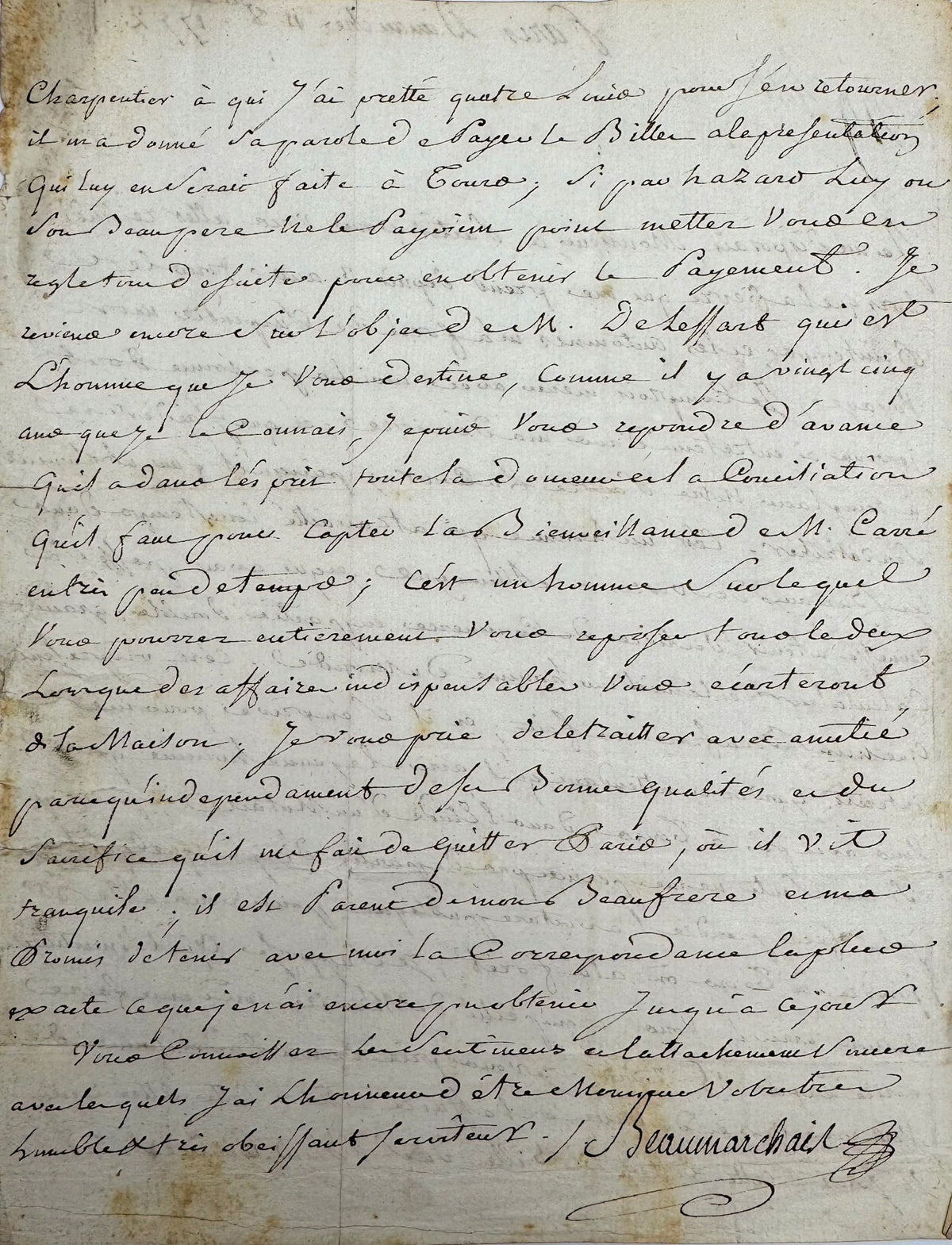 Autograph letter signed, Beaumarchais to Silvestre Airain