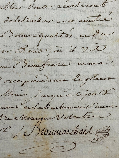 Autograph letter signed, Beaumarchais to Silvestre Airain
