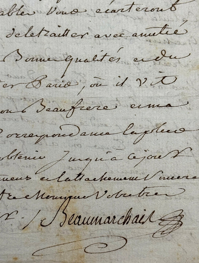 Lettre autographe signée, Beaumarchais à Silvestre Airain