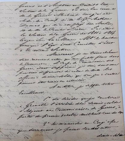 Lettre autographe signée, Stendhal au Maréchal de Gouvion-Saint-Cyr