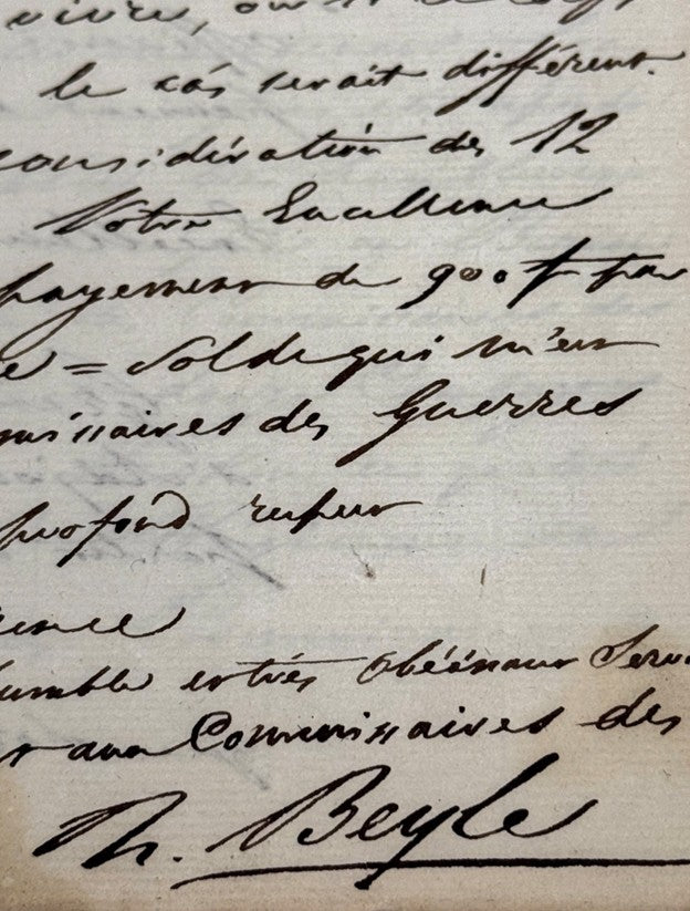 Lettre autographe signée, Stendhal au Maréchal de Gouvion-Saint-Cyr