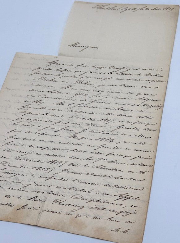 Lettre autographe signée, Stendhal au Maréchal de Gouvion-Saint-Cyr