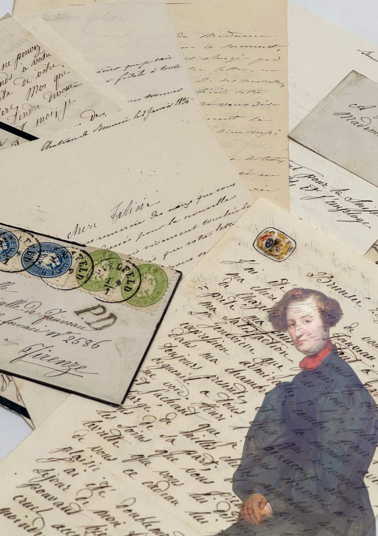 Correspondance Duchesse de Berry 1842-1866, à Félicie de Fauveau, trois enveloppes avec cachet